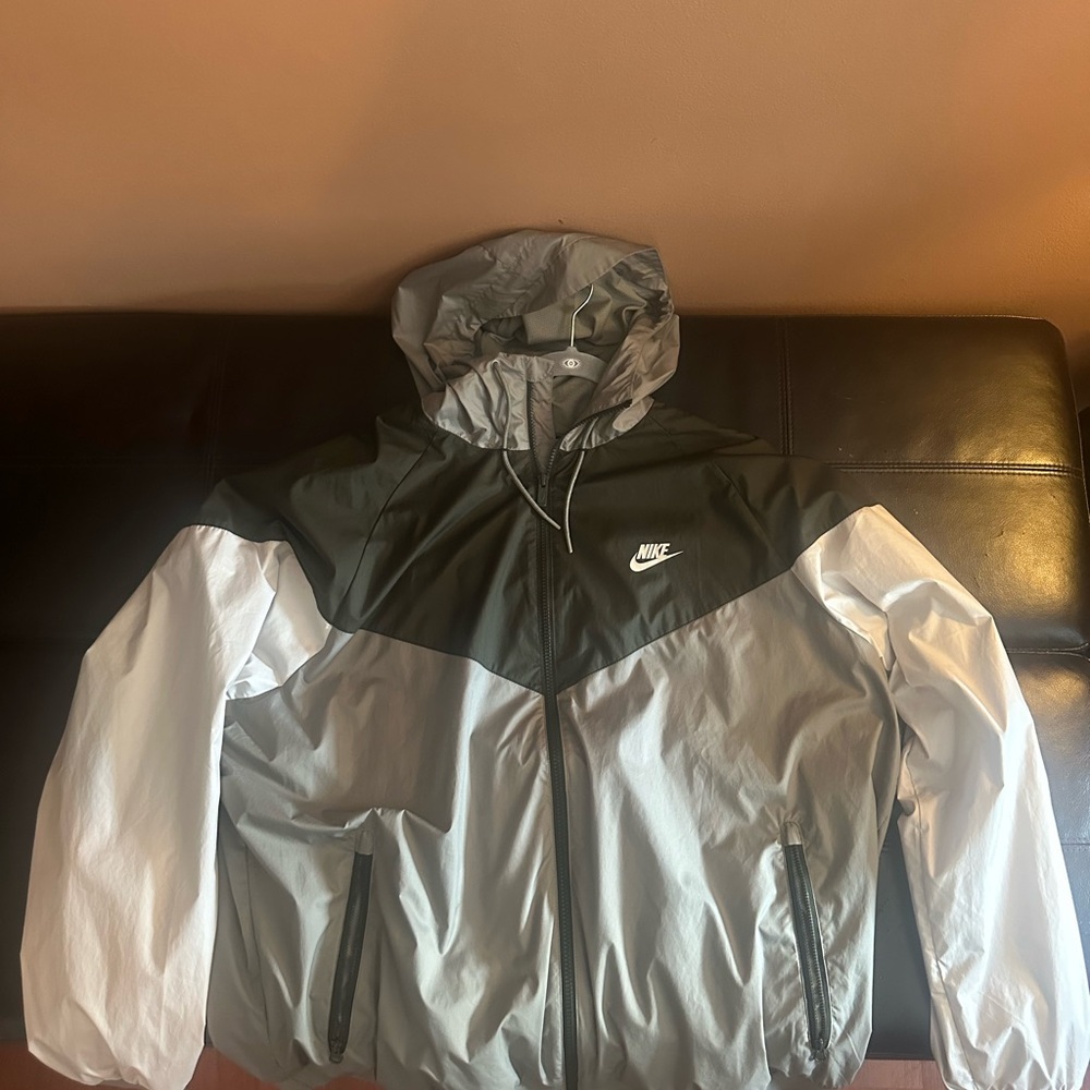 Nike Grey and White Windrunner